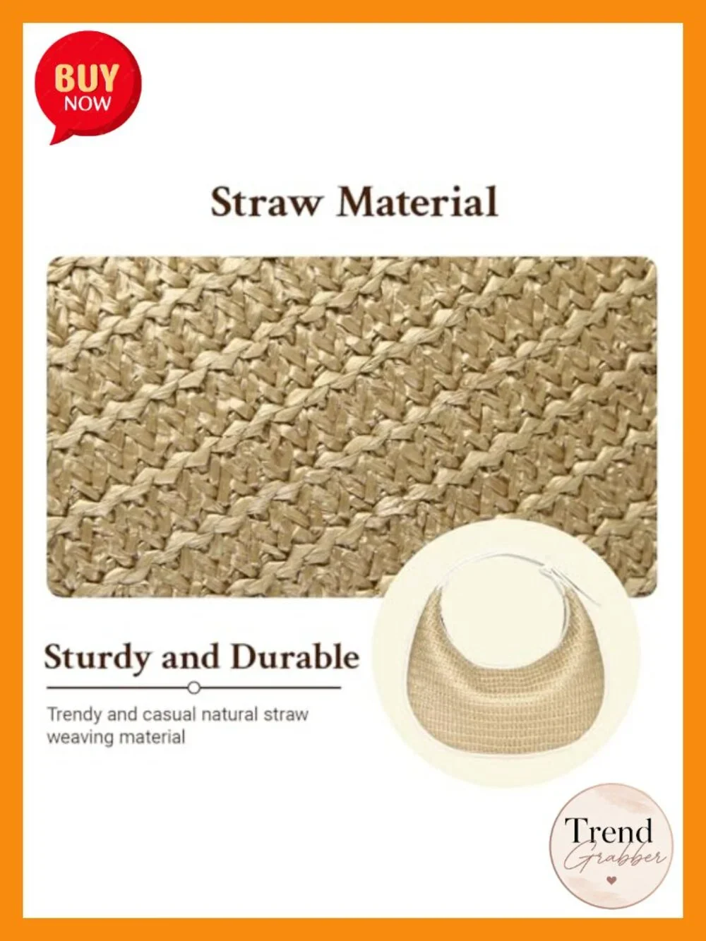 Straw Crescent Hobo Shoulder Purses Handbag with 3-Way Carry, PU Leather